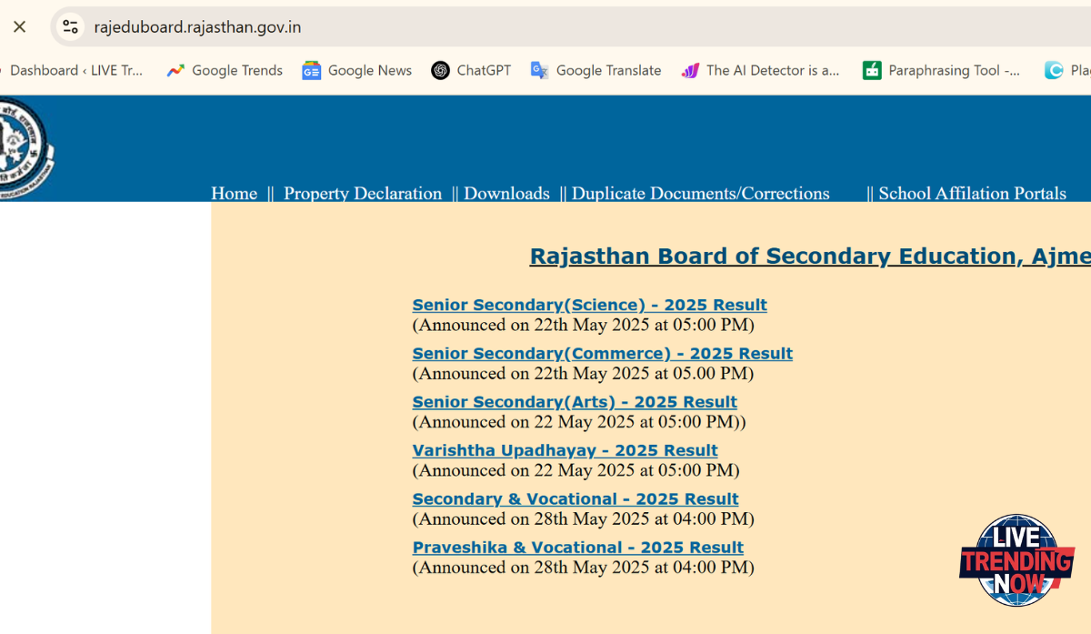 RBSE 10th Result 2025 Declared
